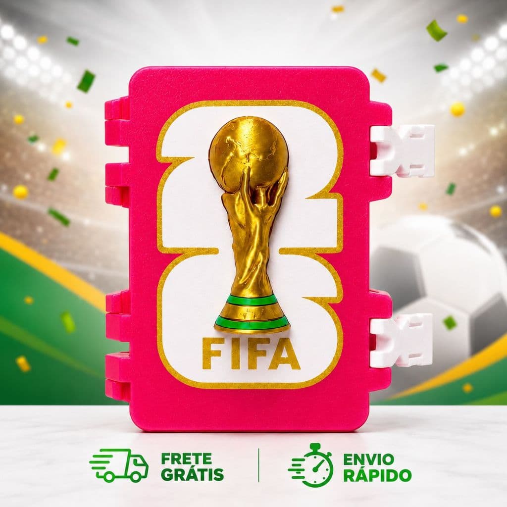 Caixa Porta Figurinhas Copa do Mundo FIFA 2026 Estojo Organizador Álbum Colecionador Futebol Rosa Pink