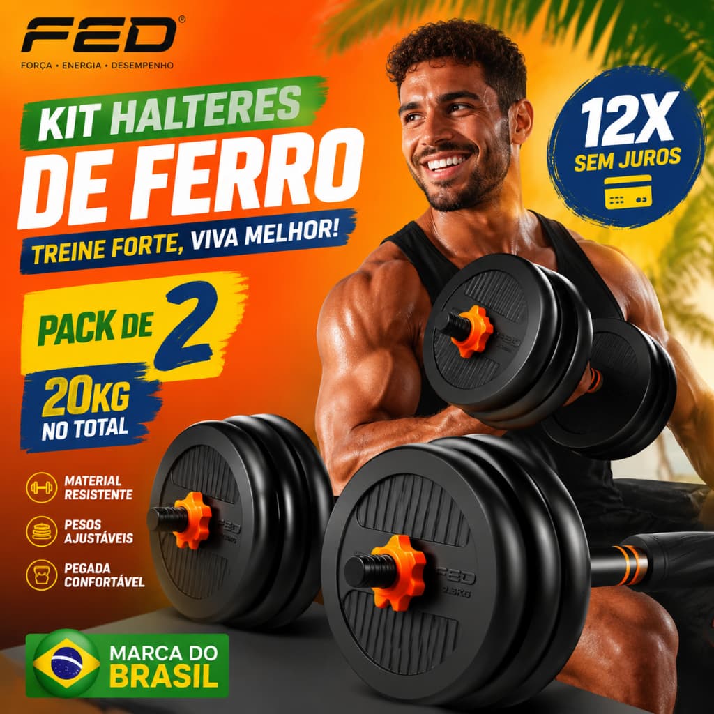 Halteres Emborrachados 20kg 5 em 1 Ajustáveis com Travas Seguras Antiderrapante Kit Fitness Casa Gym