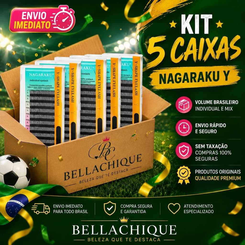 KIT 5 Cílios Y Nagaraku Volume Brasileiro Original com Selo Mix e Individual Curvatura D