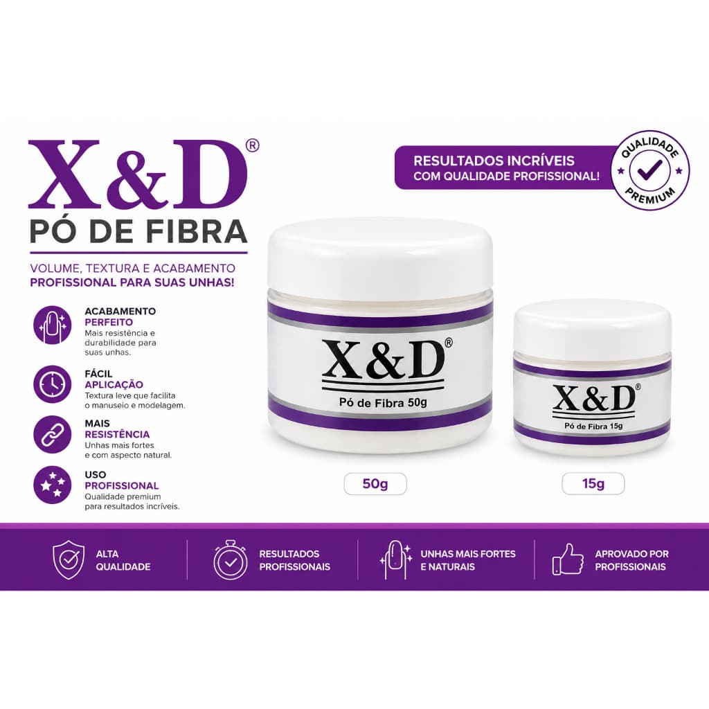 Pó De Fibra De Vidro X&D 15 ou 50 Gramas Para Unhas De Fibra