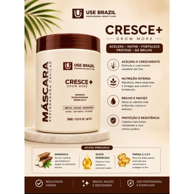 MASCARA CRESCE + GROW MORE brilho maciez e sedosidade.