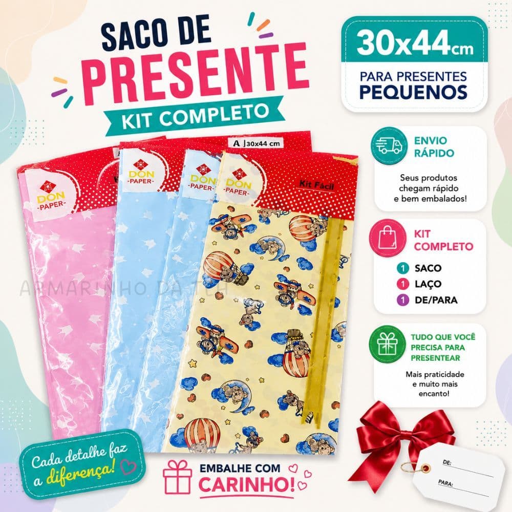 SACO/EMBALAGEM KIT FÁCIL PARA PRESENTE  30CM X 44CM