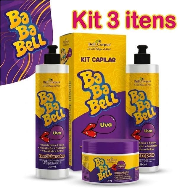 Kit Capilar  Bababell Cheiro de Chiclete Tutti Frutti/Uva/Melancia com 3 Itens Bell Corpus