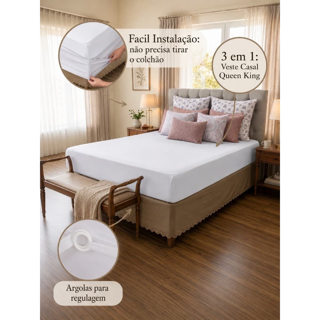 Saia Box 3 Em 1 Com Regulagem Ajustável Cabeceira Cama Box Colchobox Rioleen Casal / Queen / King
