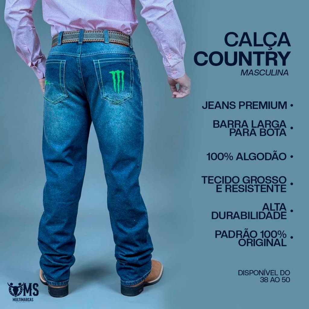 Calça Jeans Masculina Country Barra Larga Para Bota Jeans Grosso Premium 38 ao 50