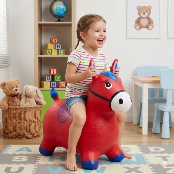 Cavalinho De Borracha Upa Upa Vermelho Pulapula Brinquedo Musical