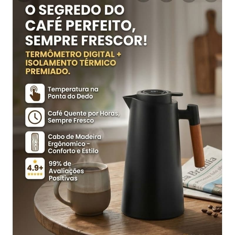 Garrafa termica Jarro ComTermômetro Digital Para Café Agua ou Chá Combinação Design Moderno - Cor Preto