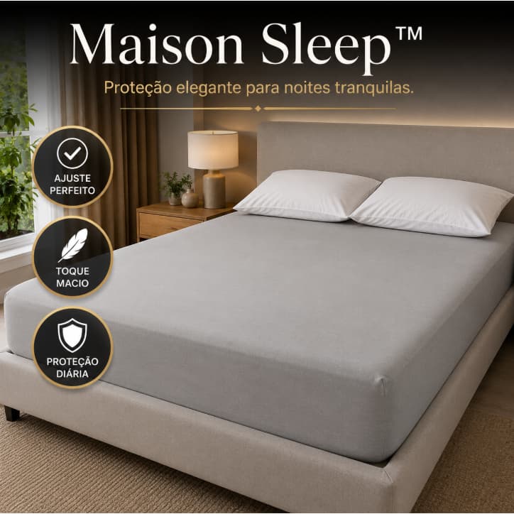Maison Sleep - Capa Protetora Colchao Casal Com Elástico Impermeavel Antialergico Cinza