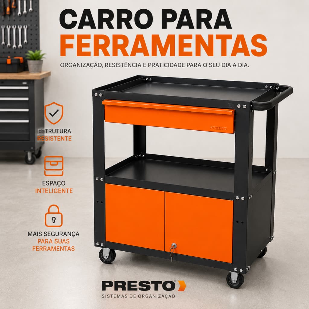 Carrinho Auxiliar de Ferramentas Carrinho C/ Gaveta Carrinho Metal Ferramenta Oficina Presto Armário