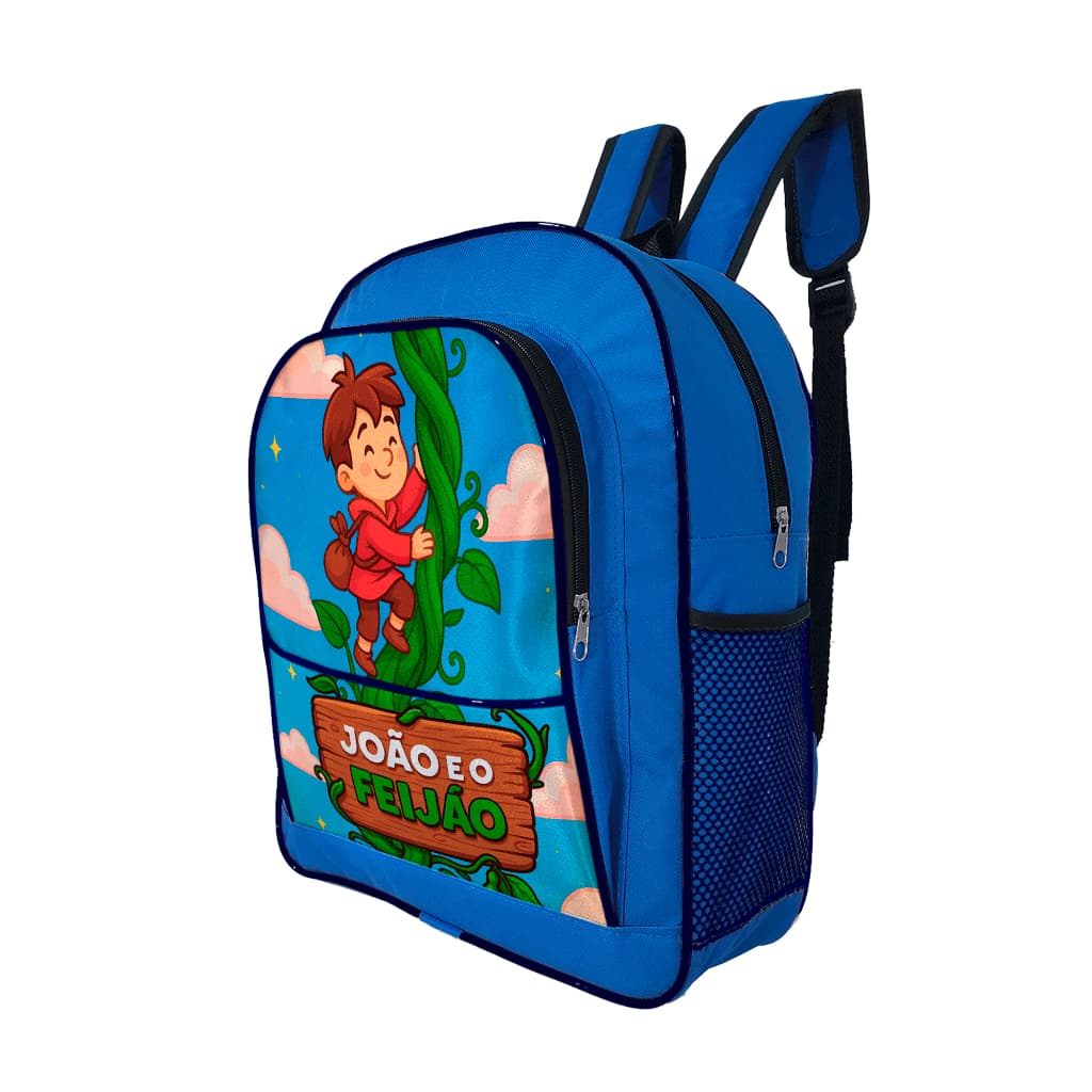 Mochila Infantil Escolar Grande Menino João e o Feijão Aventura Escolar Resistente com Bolso Lateral