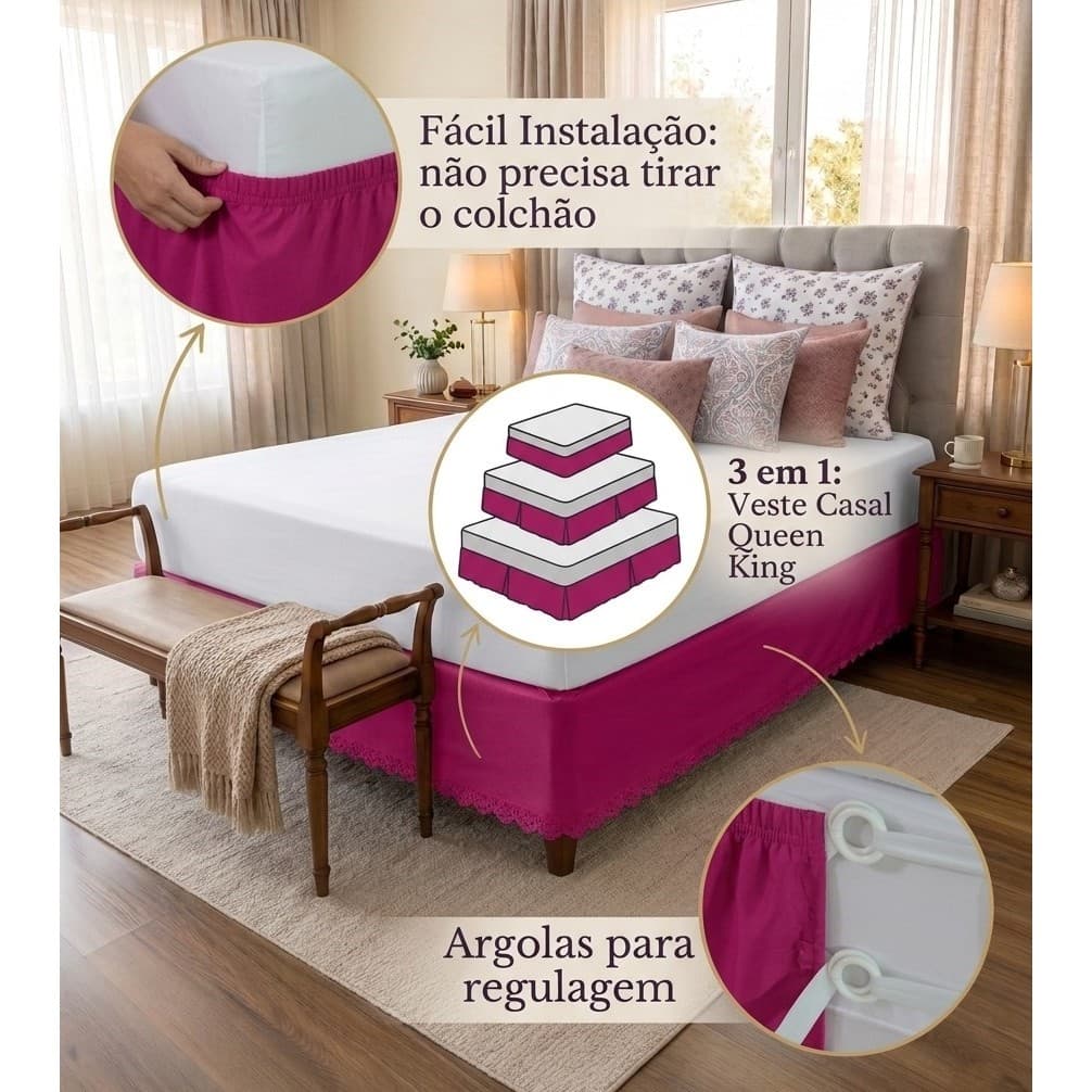 Saia Box Riollen Com Elástico Resistente Ajustável Para Solteiro, Casal, Queen e King
