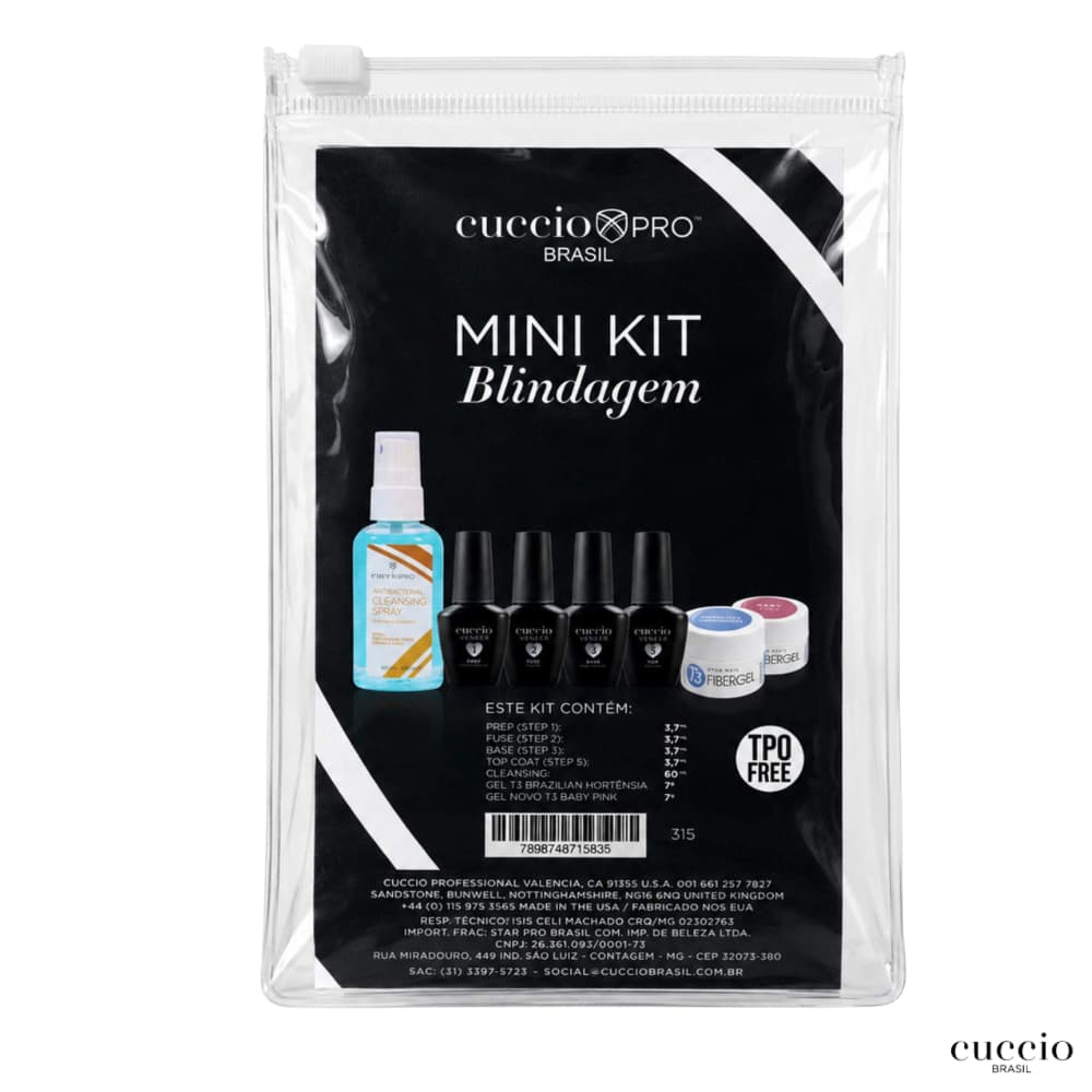 Mini Kit Blindagem Alongamento de Unhas Cuccio - Gel Baby Pink Brazilian Horternsia Cleasing 60ml Passo 1 2 3