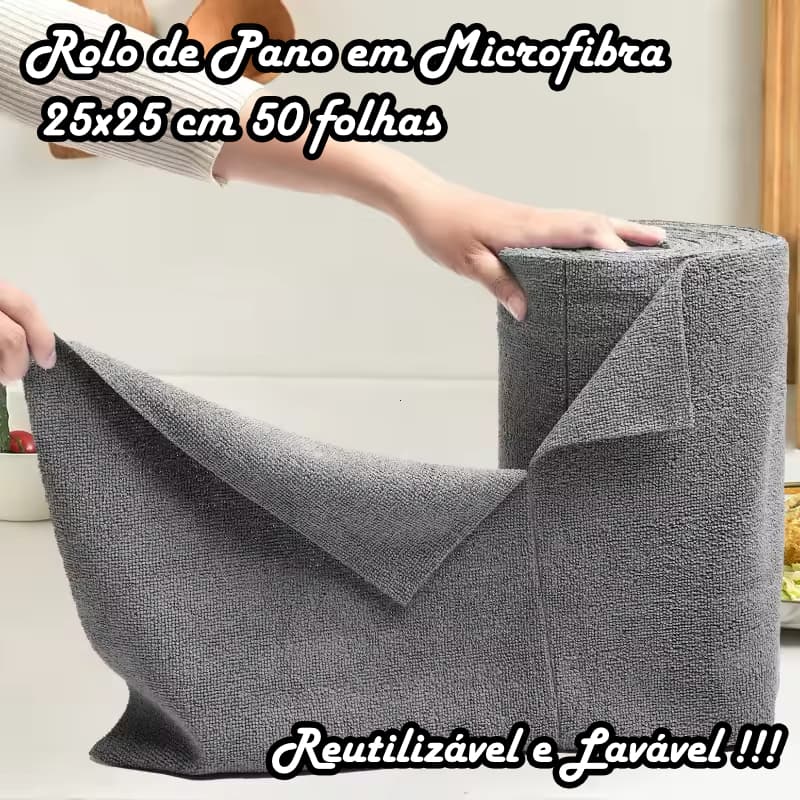 Rolo de Pano de Limpeza em Microfibra 25x25 cm 50 Folhas, Reutilizável e Lavável, Toalha de Cozinha Destacável, Vários