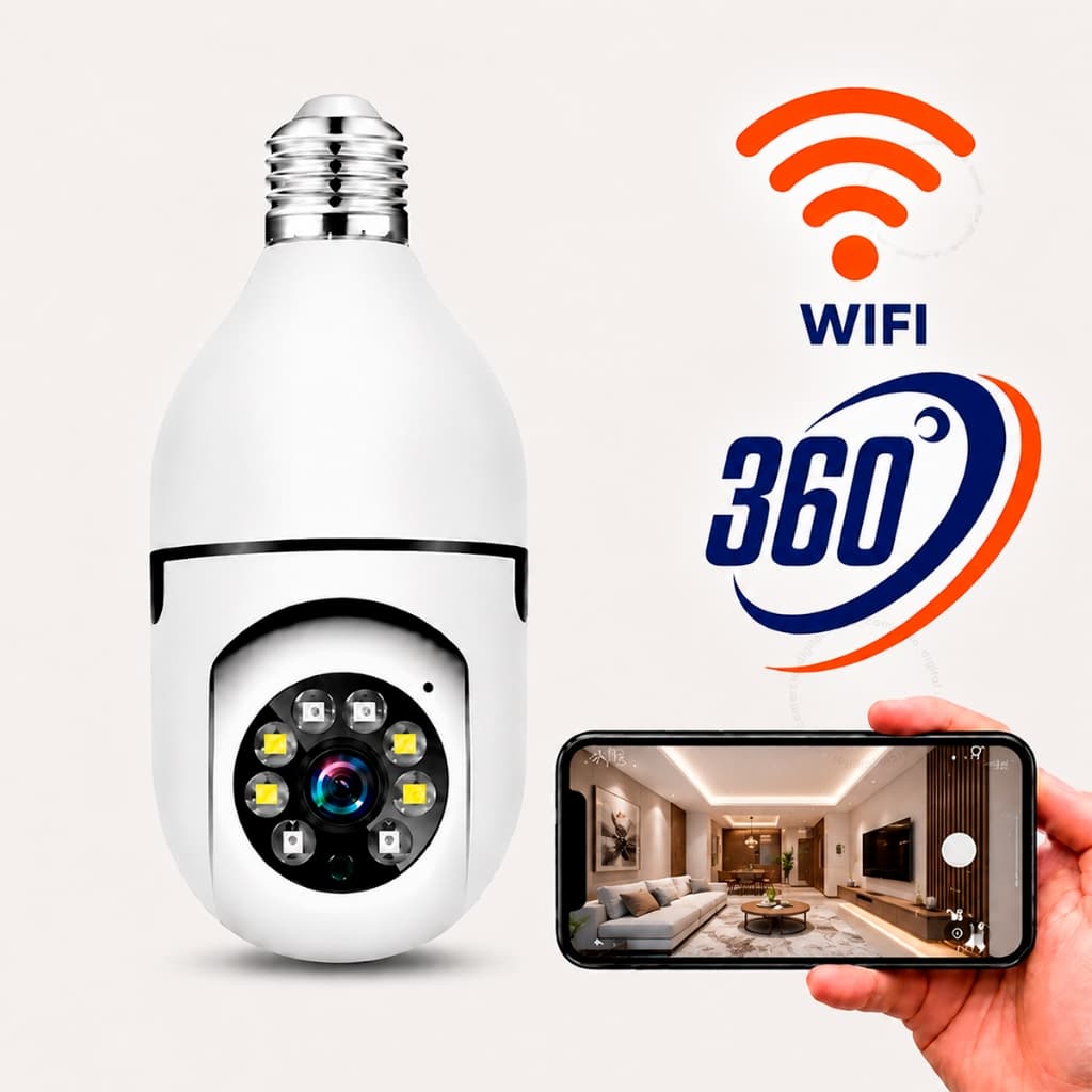 Câmera Lâmpada Segurança IP Wi-fi Sem Fio 360° Giratória Visão Noturna App Yoosee Full HD