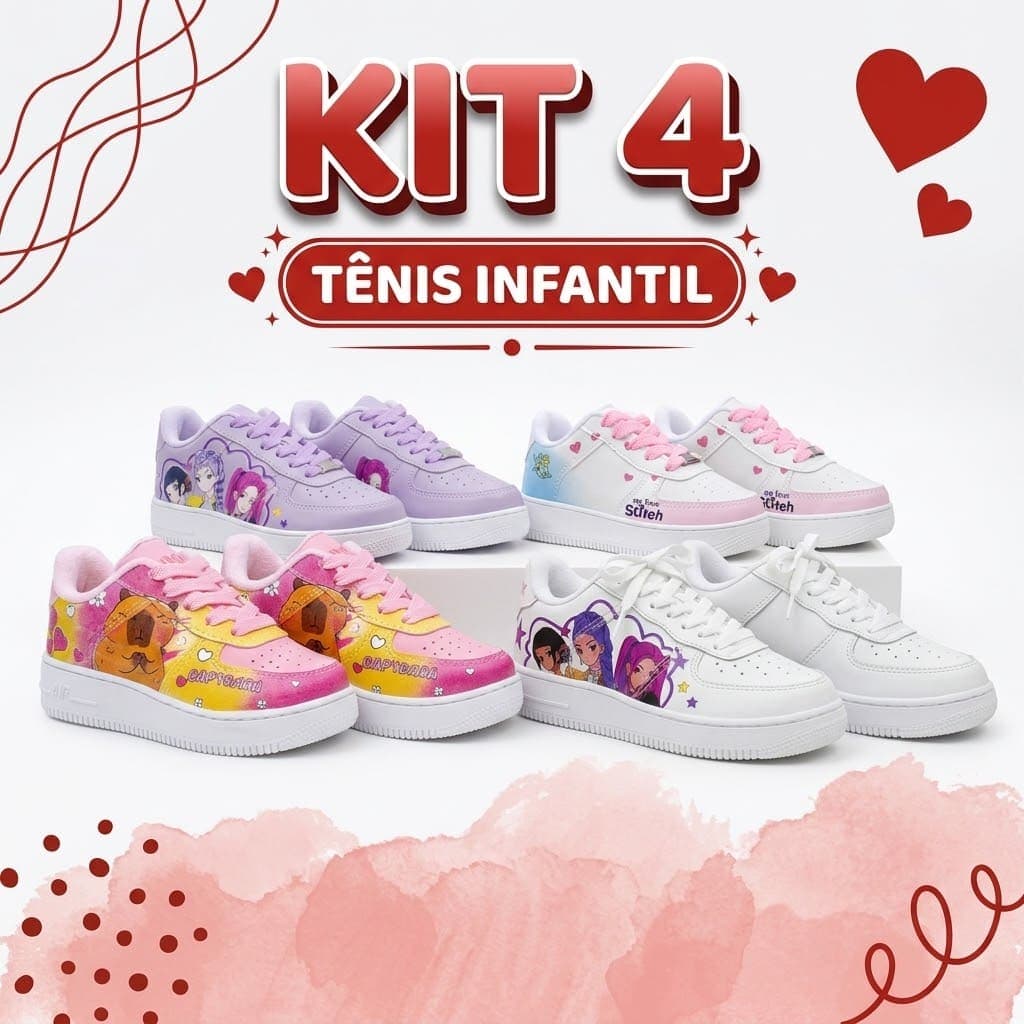 Kit 4 Tênis Infantil Menina Antiderrapante Casual Estiloso Leve