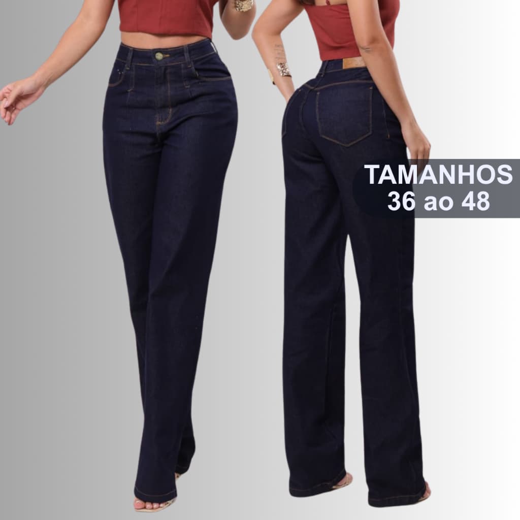 Calça Jeans Wide Leg Feminina Cintura Alta Pantalona Elastano Premium Confortável