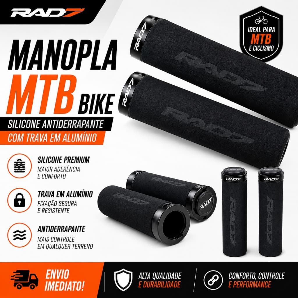 MANOPLA MTB BIKE SILICONE ANTIDERRAPANTE COM TRAVA EM ALUMÍNIO RAD7