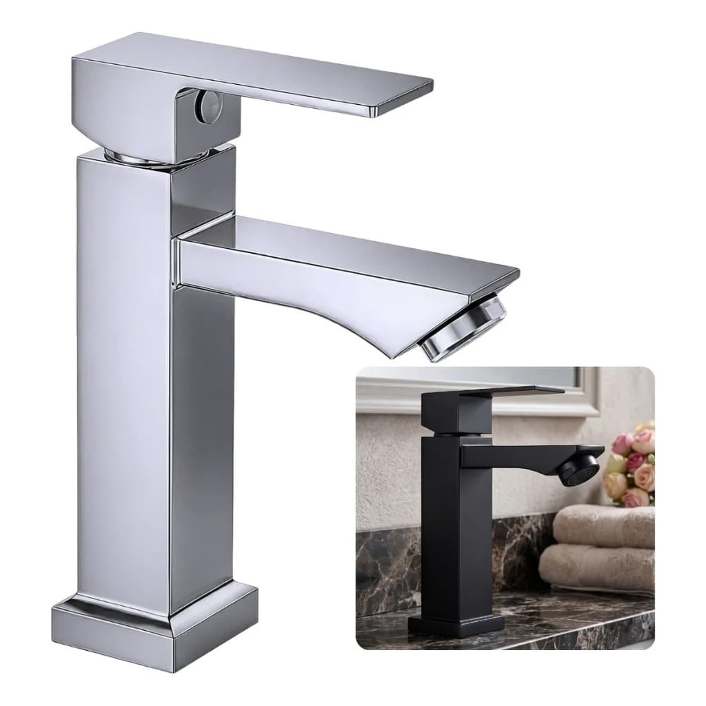 Torneira Banheiro Inox Prata E Preto Fosco Agua Fria Bancada