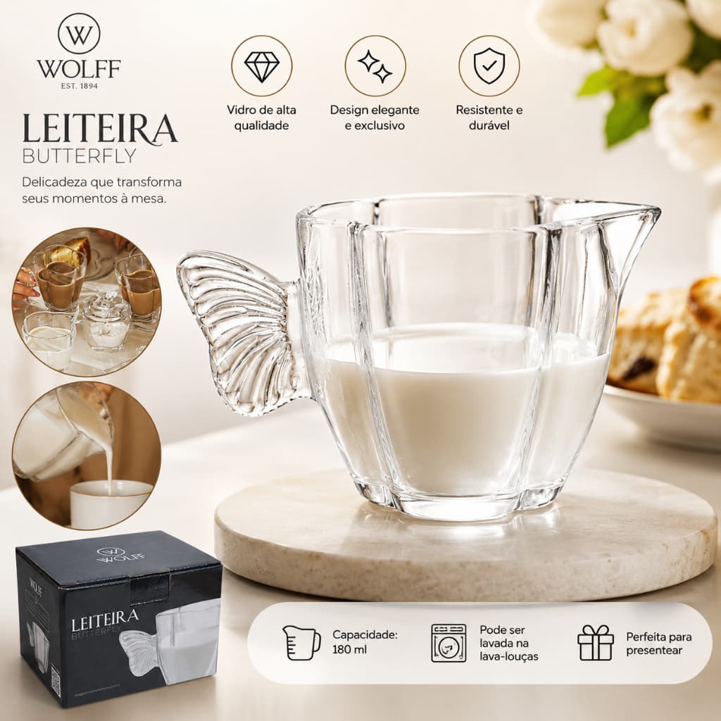 LEITEIRA DE VIDRO BUTTERFLY WOLFF 230ML