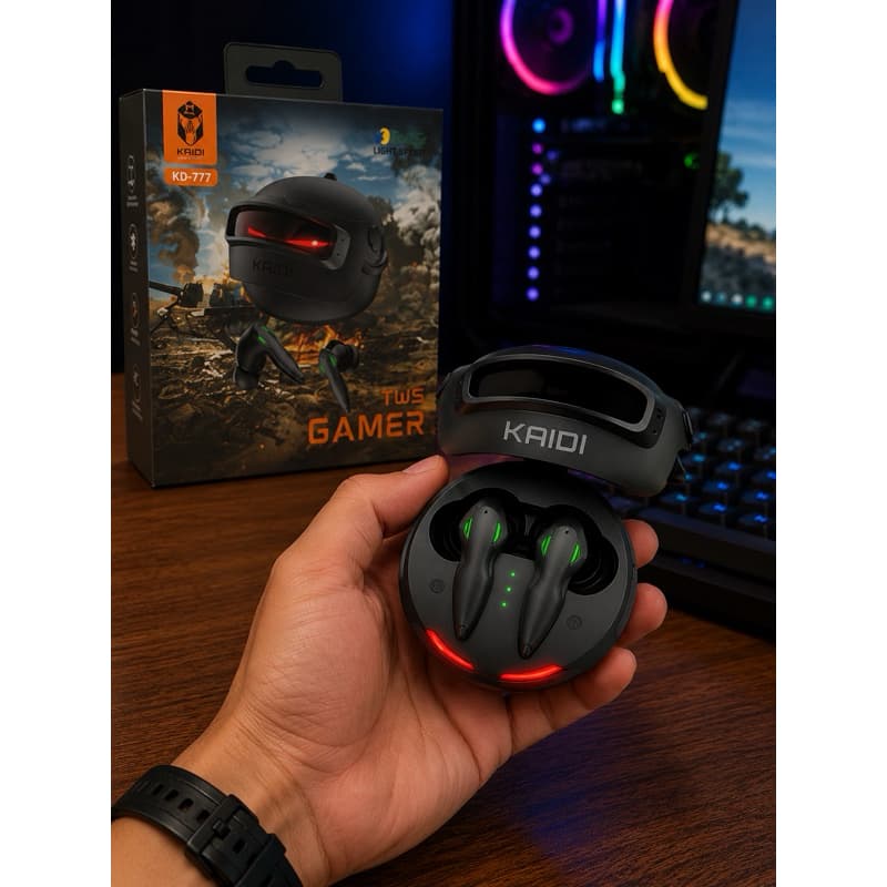 Fone Bluetooth Gamer Kaidi KD-777 TWS Original Bluetooth 5.3 Baixa Latência LED Gamer Microfone HD USB-C