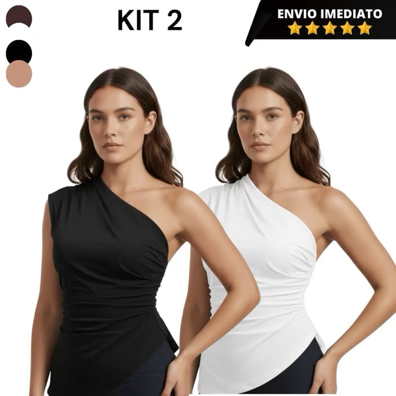 Kit 2 Regata Feminina Mula Manca Assimétrica Franzida Plissada Casual Ombro Único Regatas Femininas Mula Manca Ass