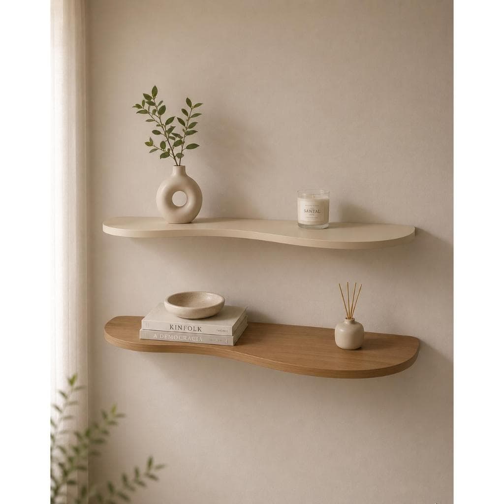 Kit 2 Prateleiras Orgânicas 20x80cm Mdf 18mm Louro Freijó e Off White
