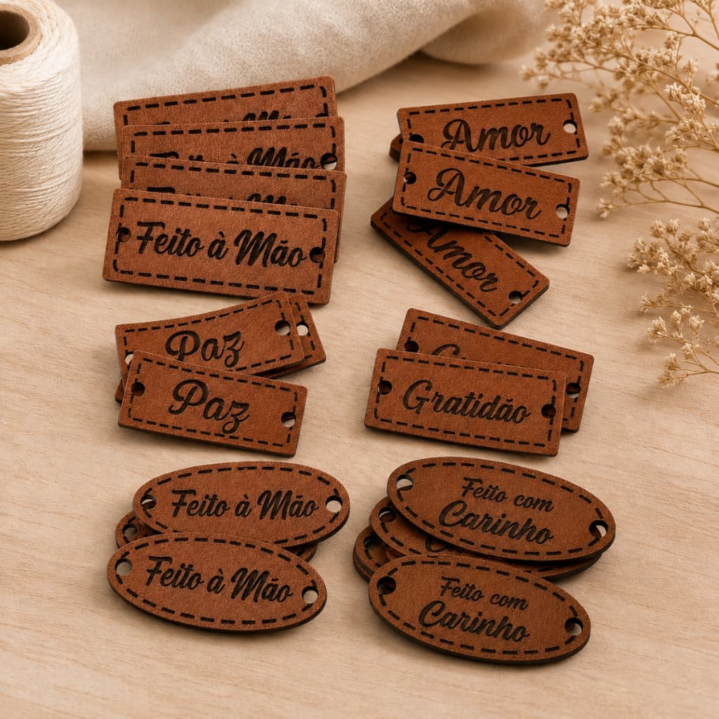 Etiquetas Personalizadas em Couro Sintético para Artesanato Crochê Tricô Costura Diversos Modelos