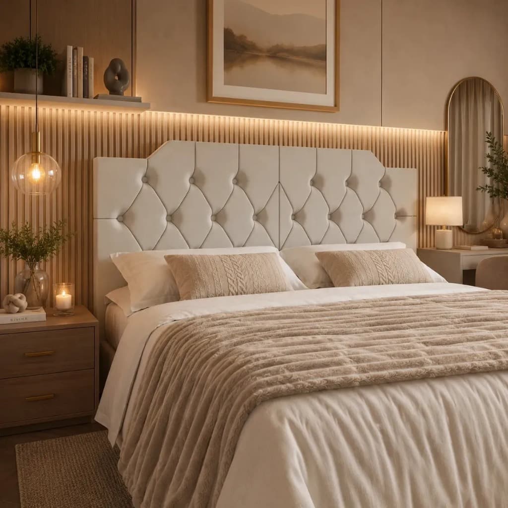 Painel Cabeceira Cama Box Queen Suspensa Estofada 1.60, Elegante, sofisticado, versatil, Moderno, COR AREIA
