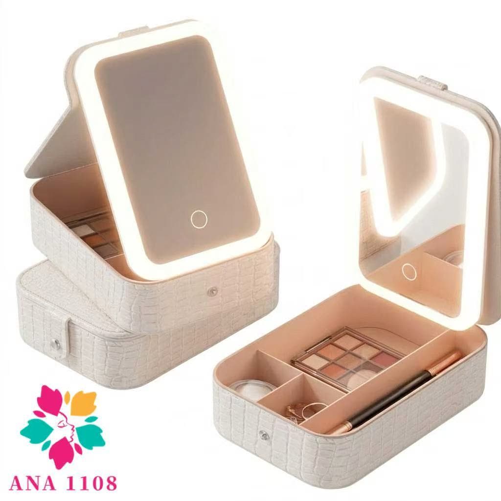 ANA1108 Caixa de Joias com Espelho (Mini ou Luxo LED) – Estojo Portátil de Viagem