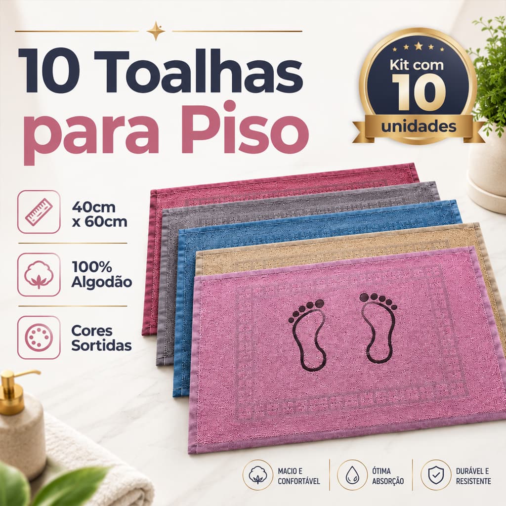 Kit Com 10 Toalhas Para Piso Banheiro Tapete Pezinho Confort 40cm x 60cm 100% Algodão