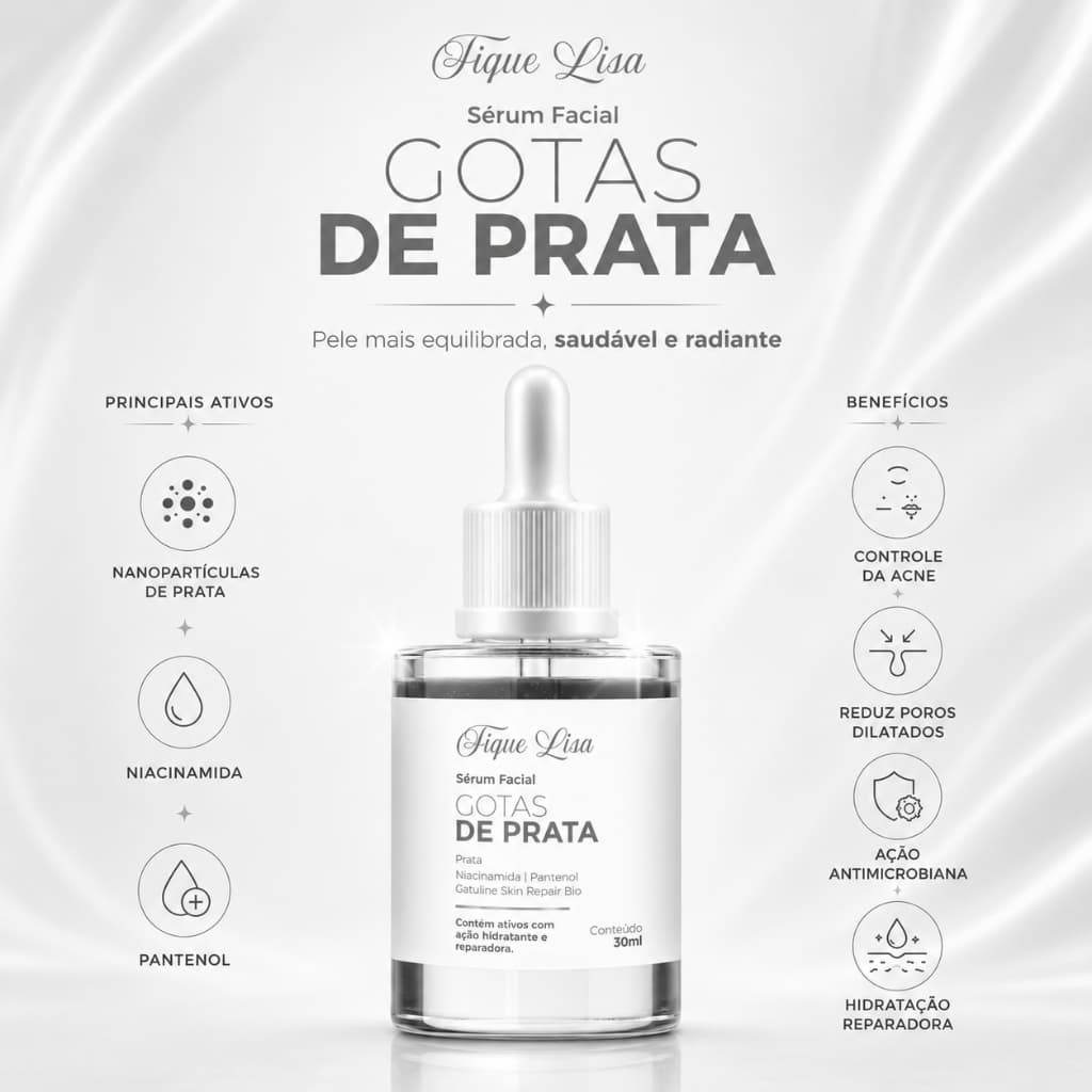 Serum Facial Gotas Prata Firmeza Hidratação Elasticidade Revitalizador Antissinais Niacinamida 30ml