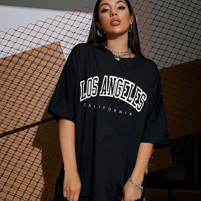 Camiseta Feminina Basica Los Angeles California Estilo de Rua Corte Reto 100% Linha Algodão 30.1