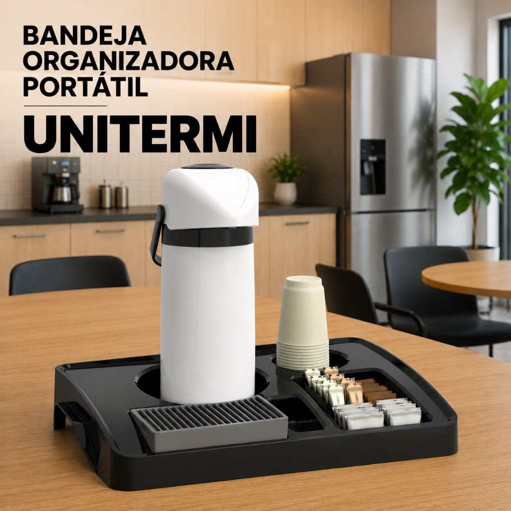 Bandeja Organizadora Café Unitermi Servire Porta Garrafa Térmica Copos Sachês Açúcar Copa Escritório