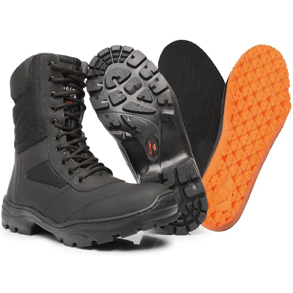 Bota em Couro Legítimo Militar Masculino Tático Coturno Cano Alto Exercito Oferta