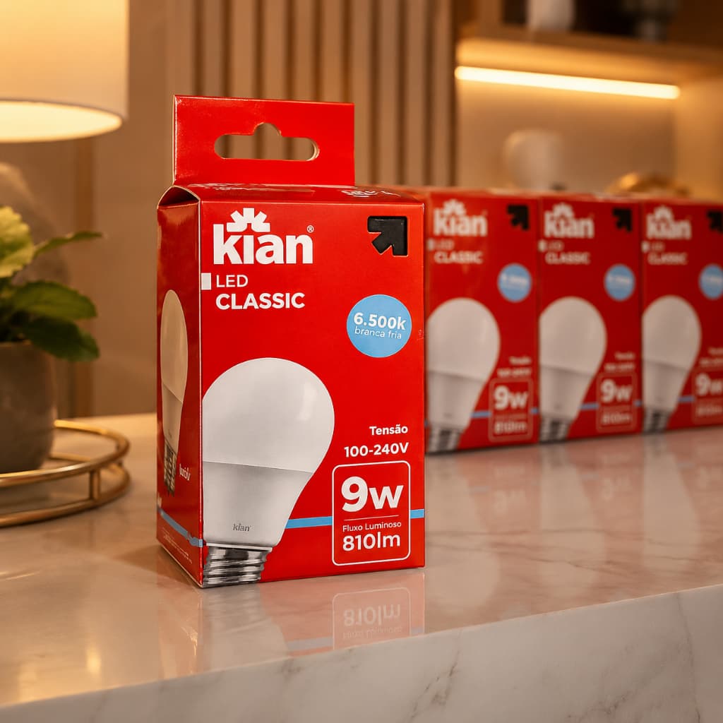 Kit 20 Lâmpadas LED 9W Bulbo E27 Branco Frio 6500K 810 Lumens Kian
