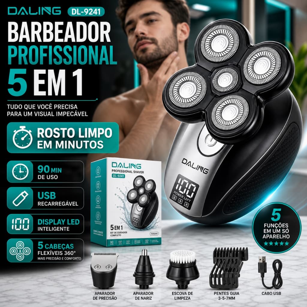Daling ProFlex 5X DL-9241 – Barbeador Elétrico Profissional 5 em 1