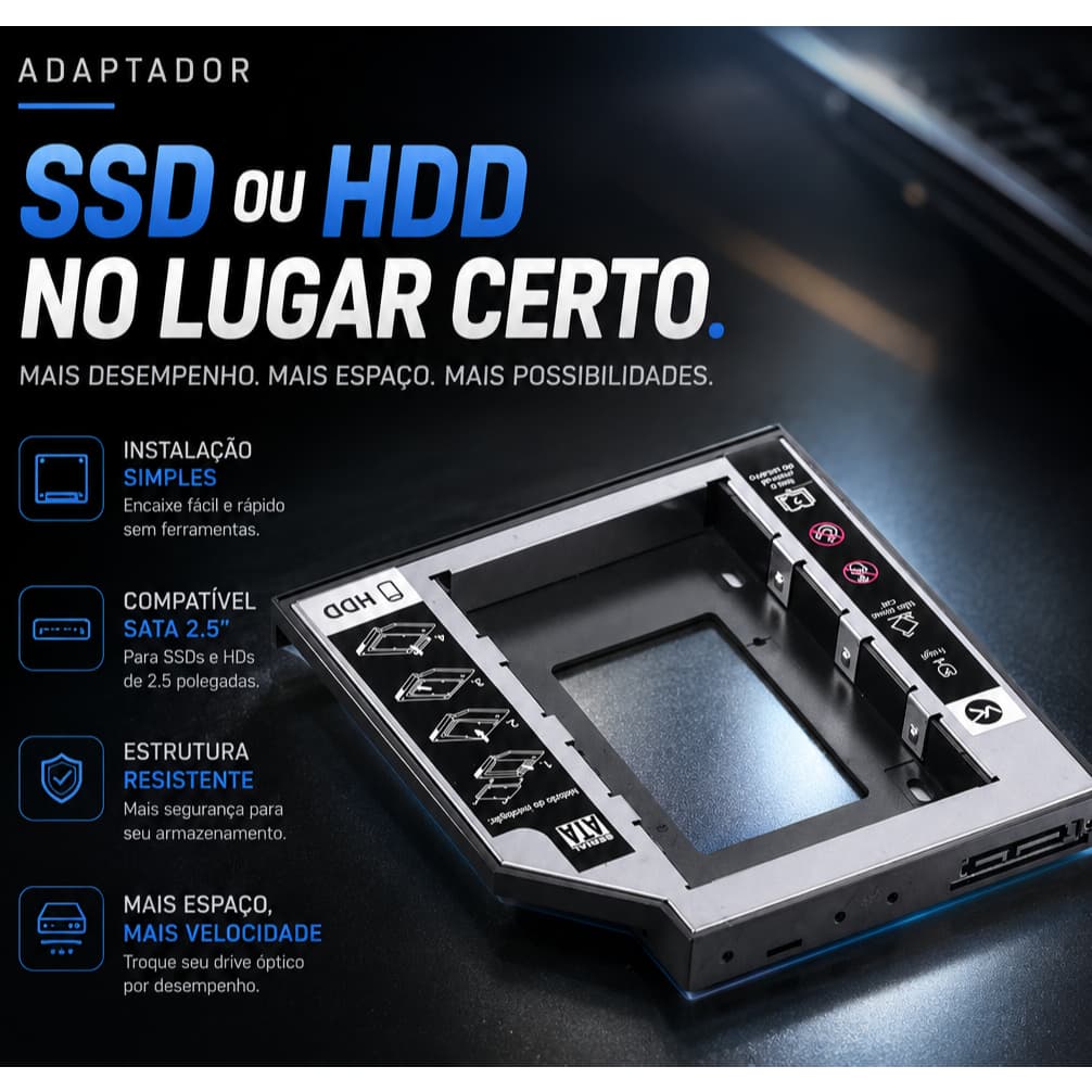 Adaptador Caddy Para Hd Ou Ssd Gaveta Dvd Notebook Sata 12.7Mm Ac-127