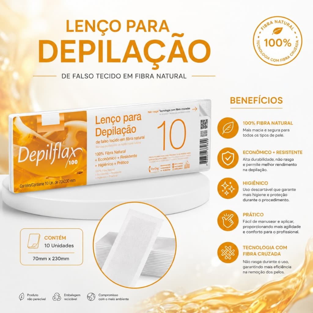 Lenço para Depilação de Fibra Natural C/ 10 Unidades Depilflax