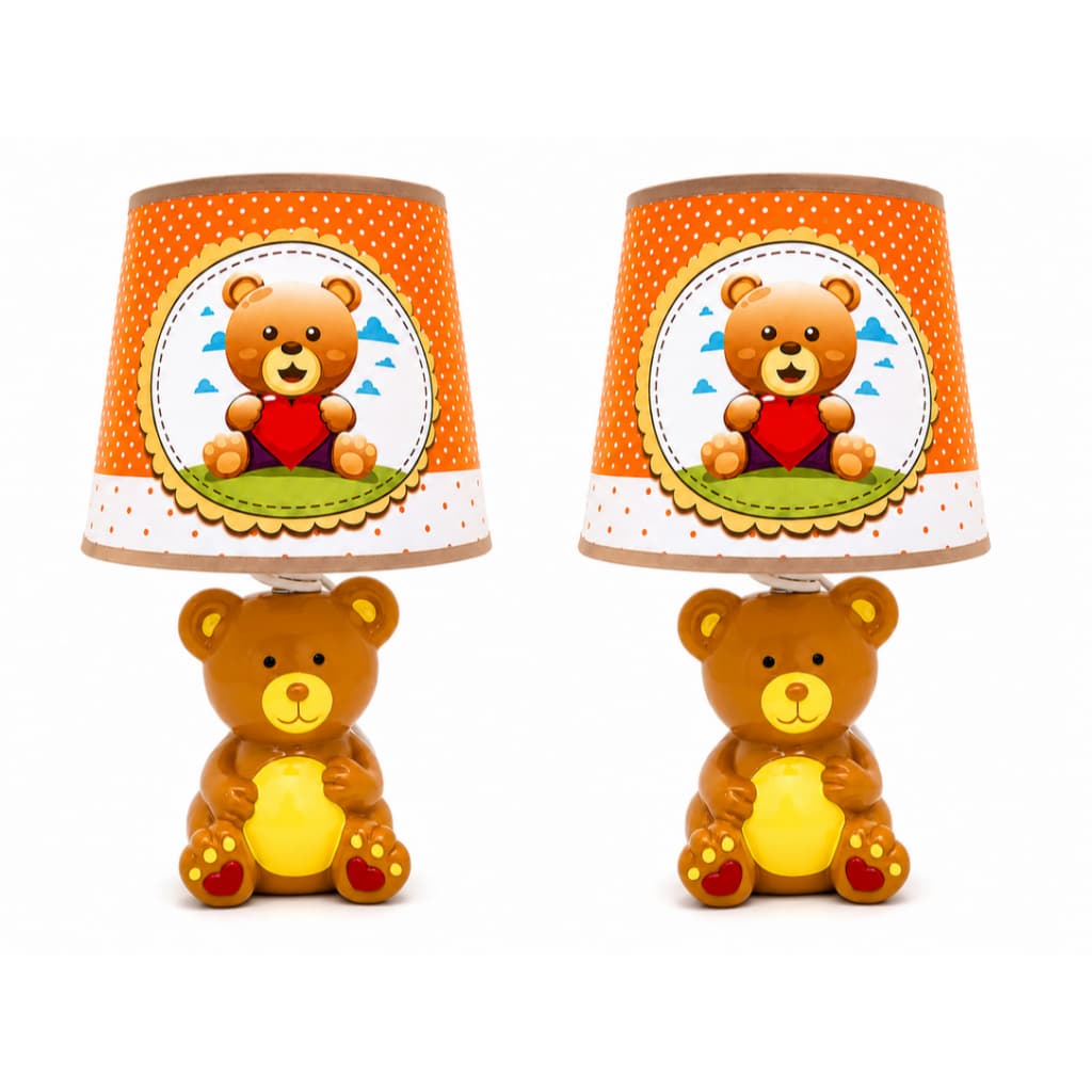 Kit 2 Abajures Bivolt Ursinho Infantil Porcelana Quarto Bebê