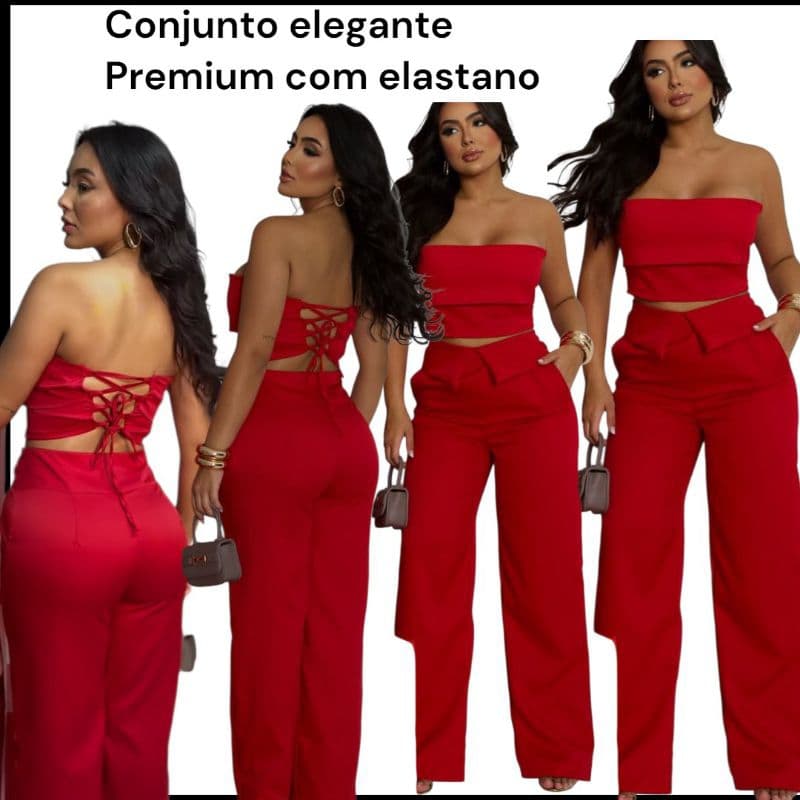 Conjunto pantalona no alfaiataria Premium com elastano.croppd com amarração na costa, zíper,cor neon,verde,festa,noite