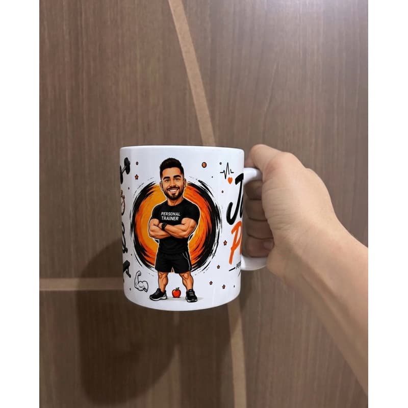 Caneca Personalizada Personal Trainer com Caricatura | Presente Criativo Academia