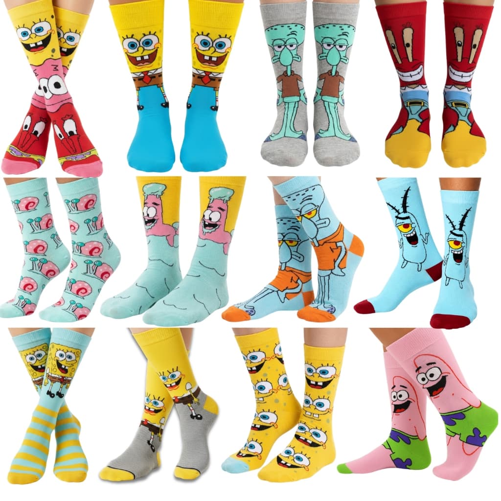 Meia Bob Esponja Divertida Cano Alto Turma Do Bob Esponja Meias Estampadas Geek Individual Personagens