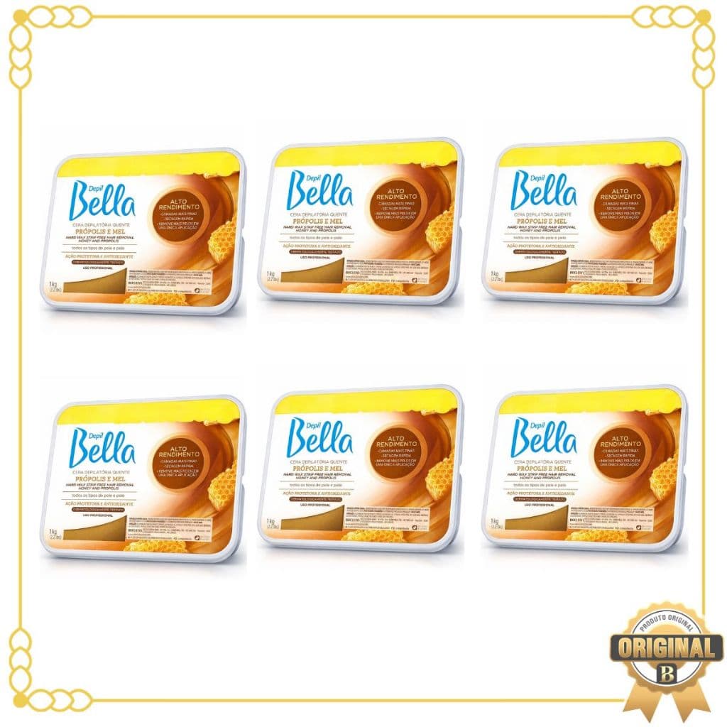 Kit 6 Cera Depilatória Quente Em Barra Depil Bella Própolis e Mel Leve 1kg Pague 800g