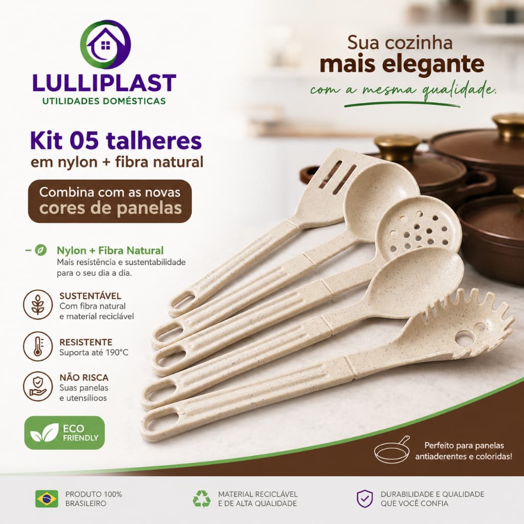 Talher Plástico Nylon Vanilla Antiaderente Concha Espátula Colher Pegador Massa Escumadeira