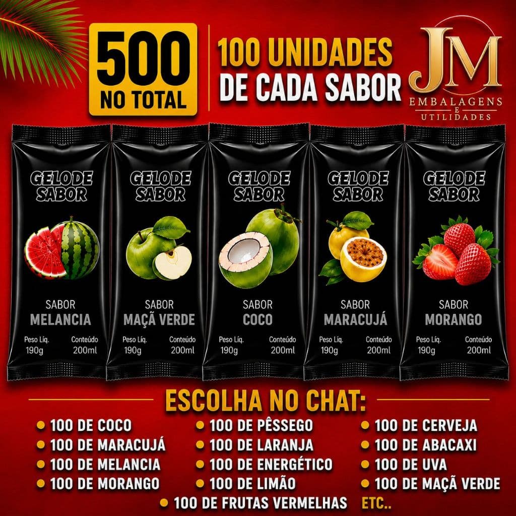 Kit Com 500 Embalagens Saquinho Bopp para De Gelo Saborizado - 100 Unidades de Cada Sabor. Escolha sabores no Chat