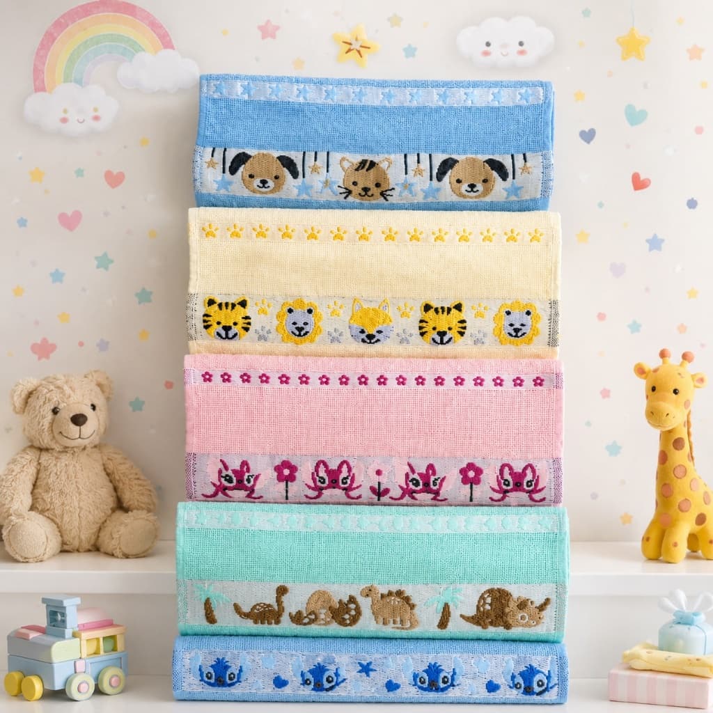 Kit 15 Toalhas Jacquard Lavabo Escolar Infantil Boca e Mão Desenhos 35x50 Estampas divertidas