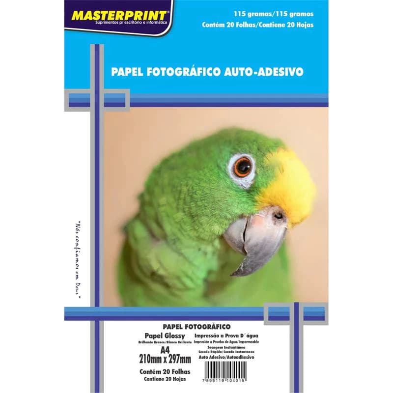 200 Folhas Papel Fotográfico 115g Adesivo A4 Premium Masteprrint