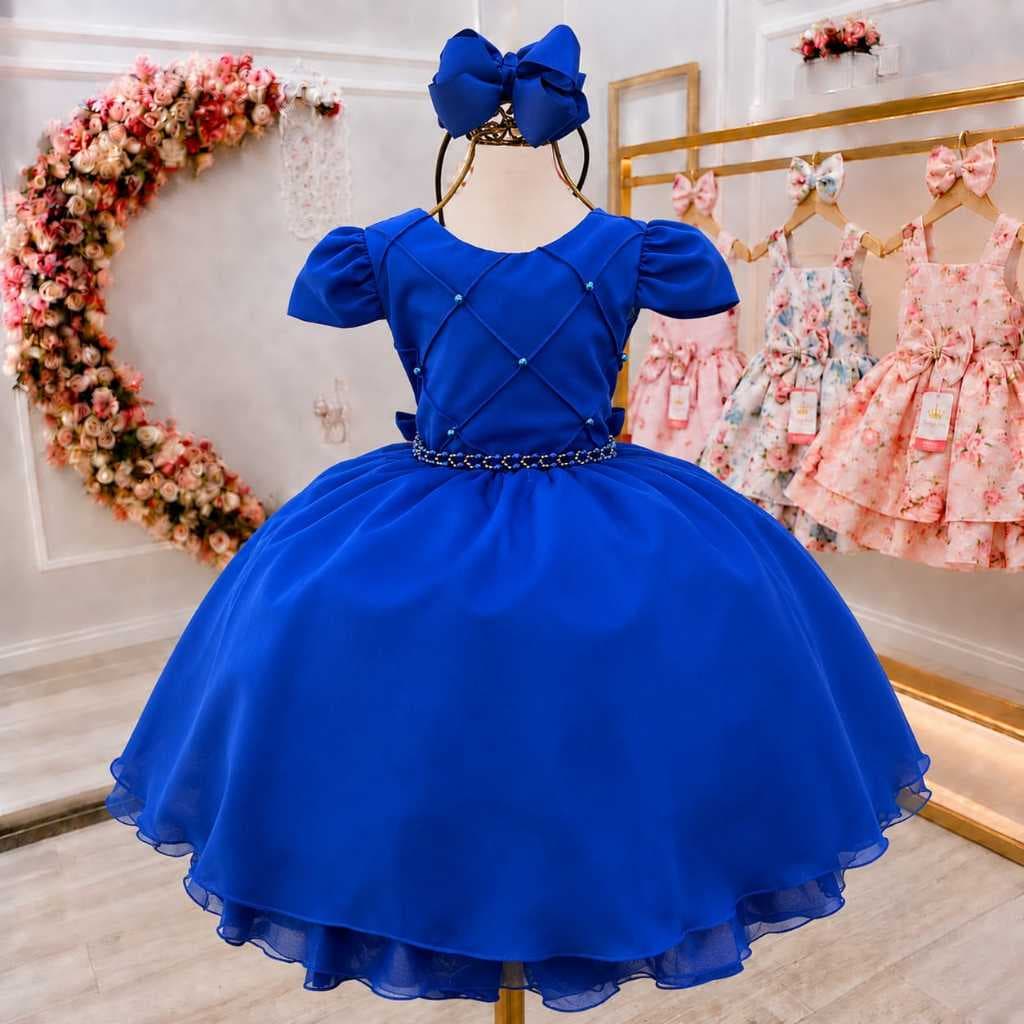 Vestido Infantil Azul Royal Luxo Princesa Festa Aniversário Casamento Daminha de Honra