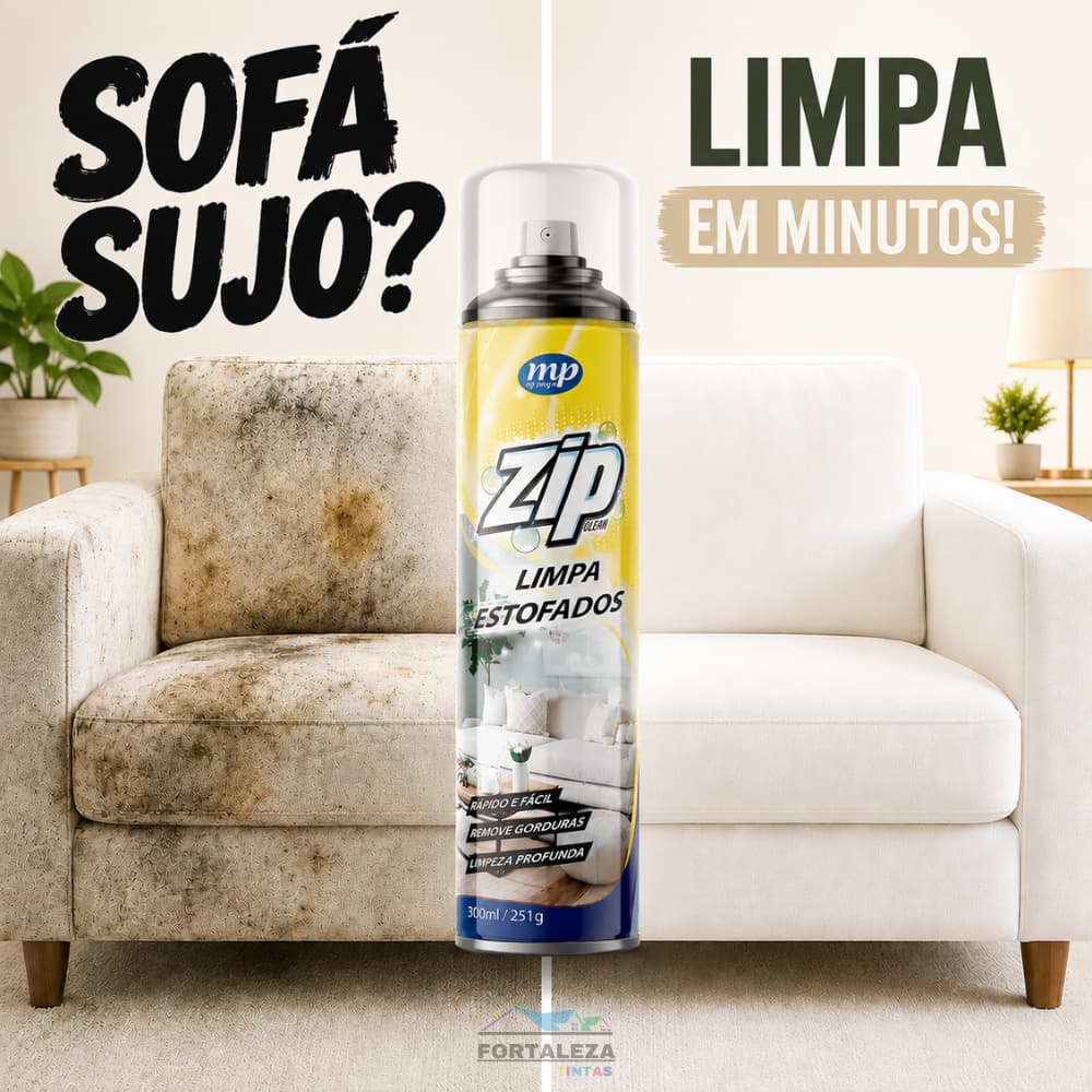 Espuma Zip Limpa Estofados 300ml Sofá Cadeira Carpete Remove Manchas Limpeza Profunda a Seco Higienizador Perfumado