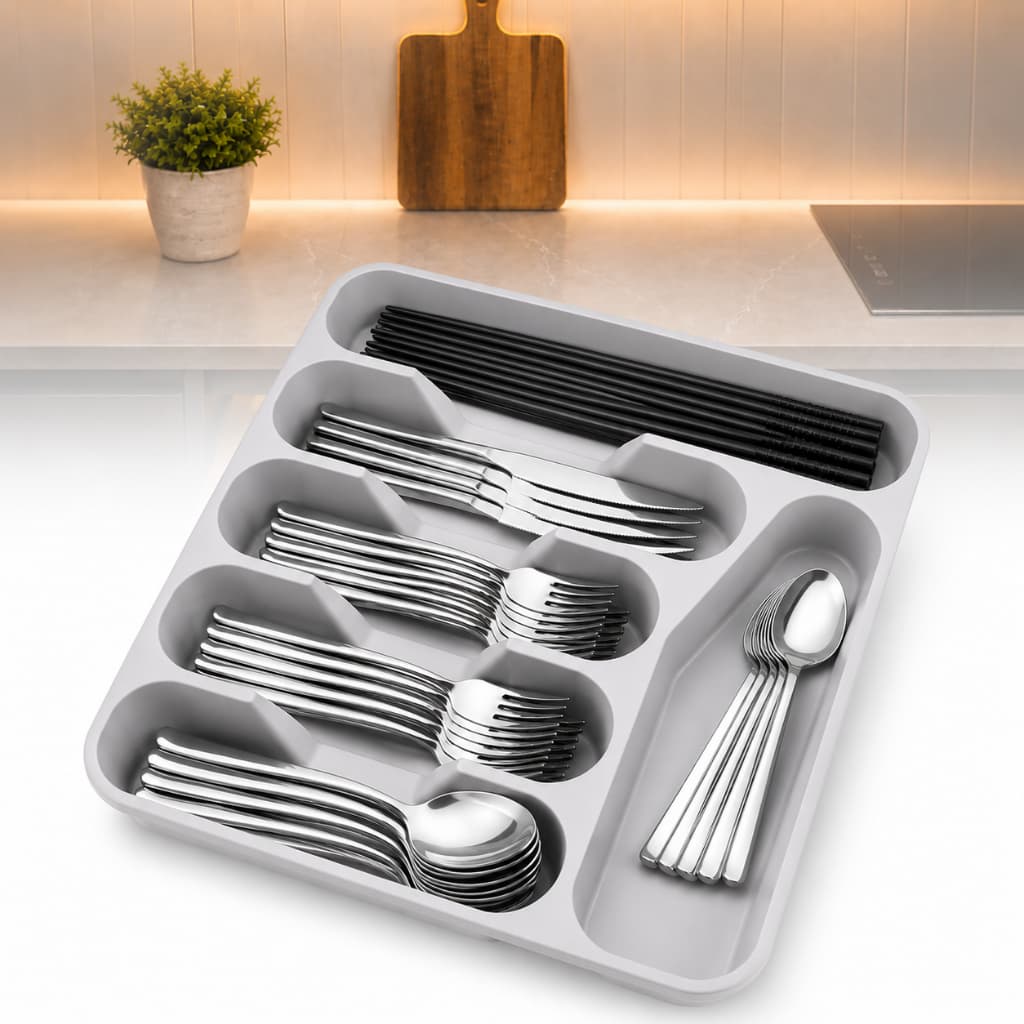 Organizador de Talheres para Gaveta 5 Compartimentos Porta Talheres de Utensílios Cozinha Compacto Resistente